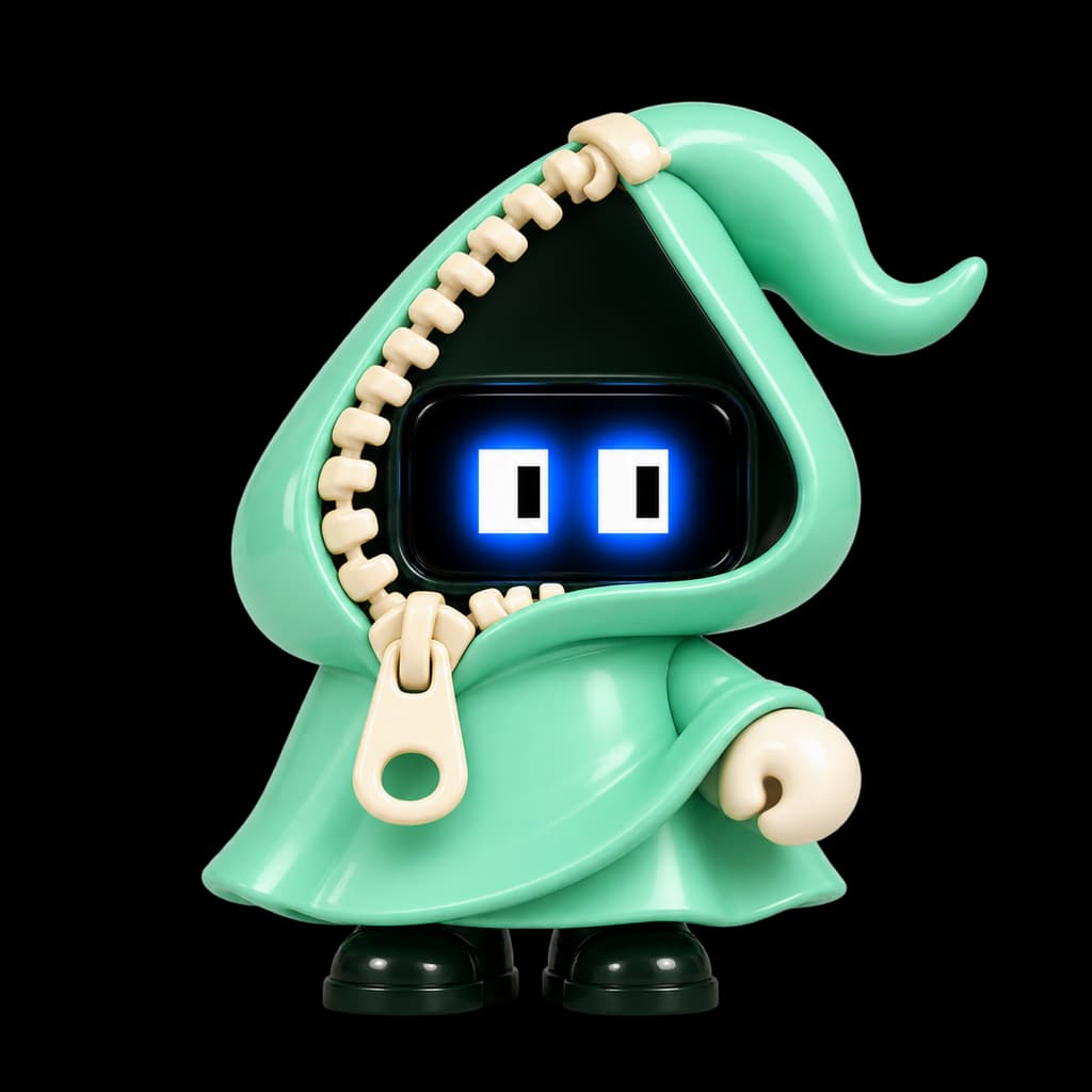 ジッパー付きのフードをまとったaachatのキャラクター「ジッパーフード」